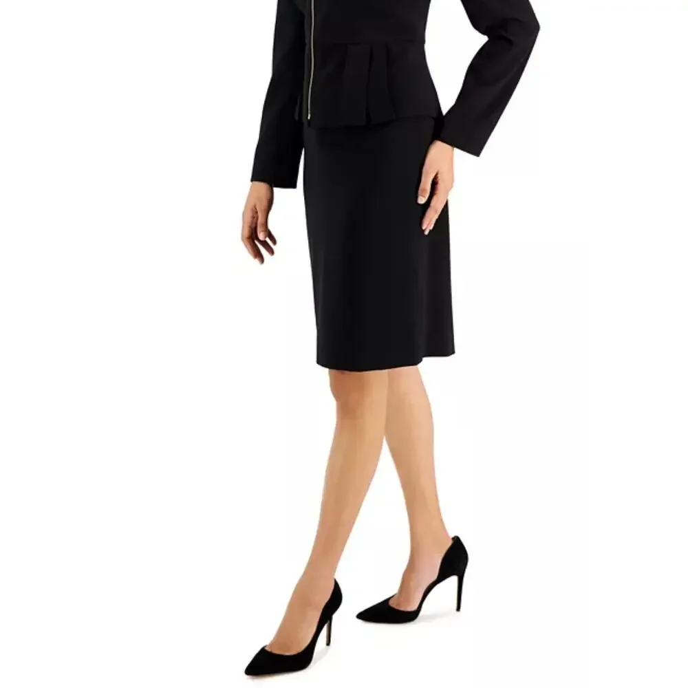 TAHARI ASL Women's Pencil Skirt Size 10 Black Knee Length Stretch Back Zip NWT